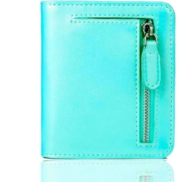 NEW Slim Wallets Cowhide Leather for Women, Natural Leather Caribbean Green - Picture 3 of 9